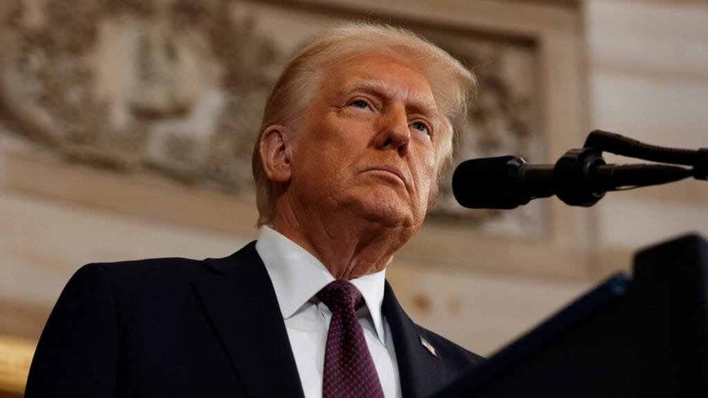 El Presidente de Estados Unidos, Donald Trump, dando el discurso de asunción de su segunda presidencia.