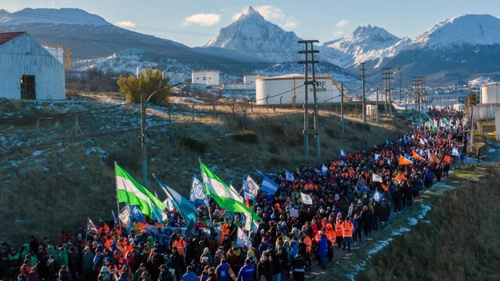 Manifestación de trabajadores en Tierra del Fuego